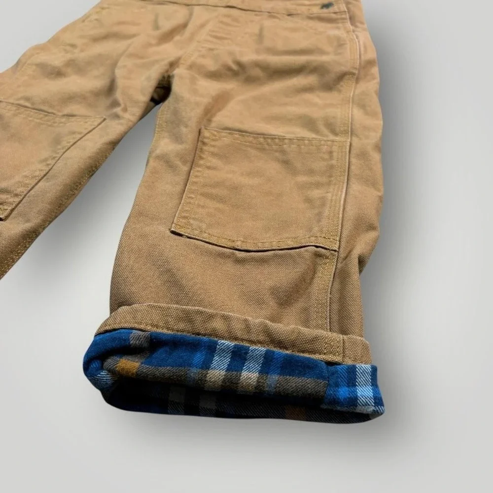 Carhartt Overalls Boys 3T Brown Canvas Flannel Lined Bib Pants Playwear Workwear